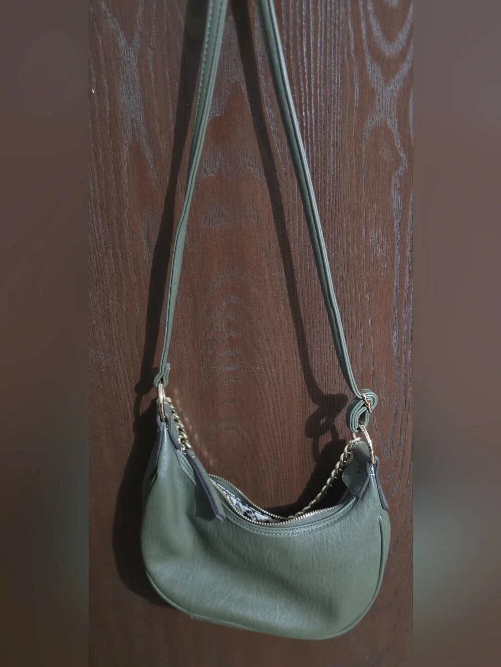 Jessica Simpson Olive Green Crossbody with Gold Chain Detail